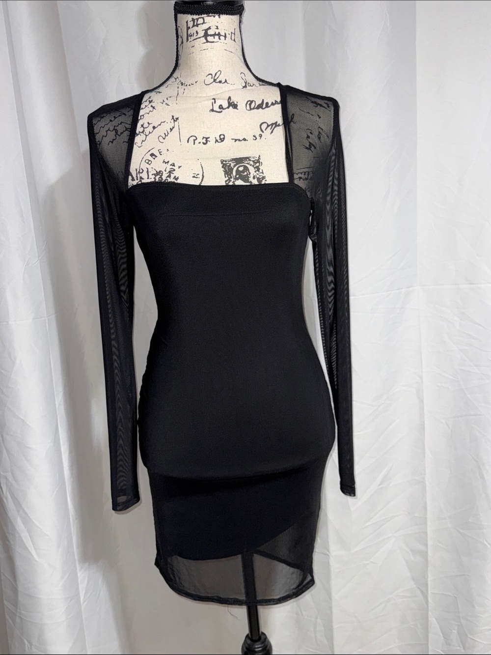 Lulu's Black Long Mesh Sleeve Bodycon Dress